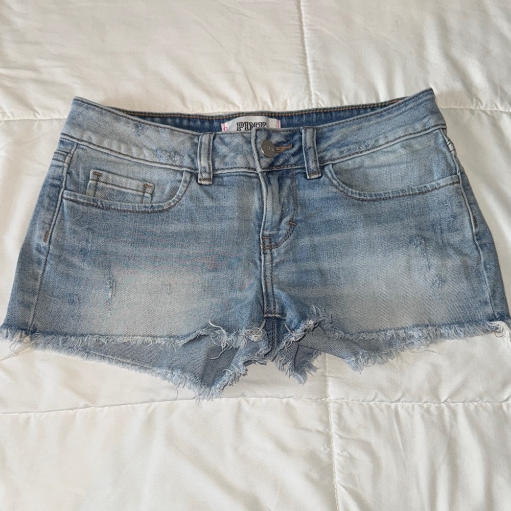 PINK Victoria's Secret Blue Jean Shorts with Frayed Hem